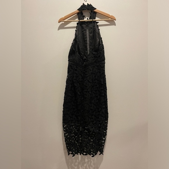 BARDOT Gemma Halter Floral Leaf Black Lace Bodycon Midi Dress Size 6 S - Picture 5 of 13